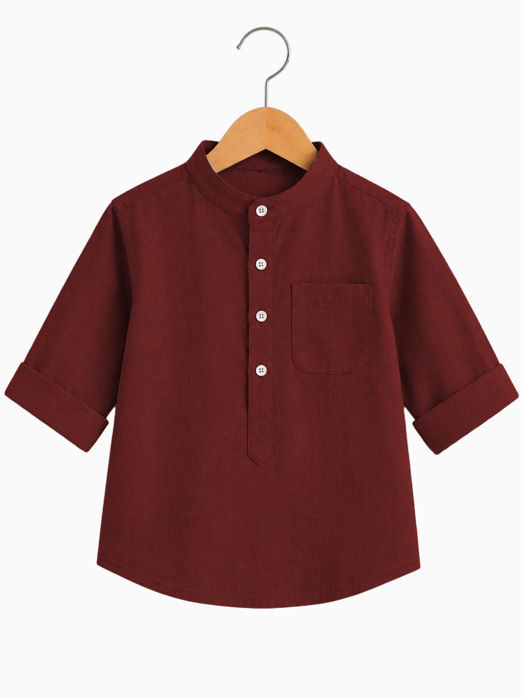 Kids Burgundy Mandarin Collar Kurta Shirt