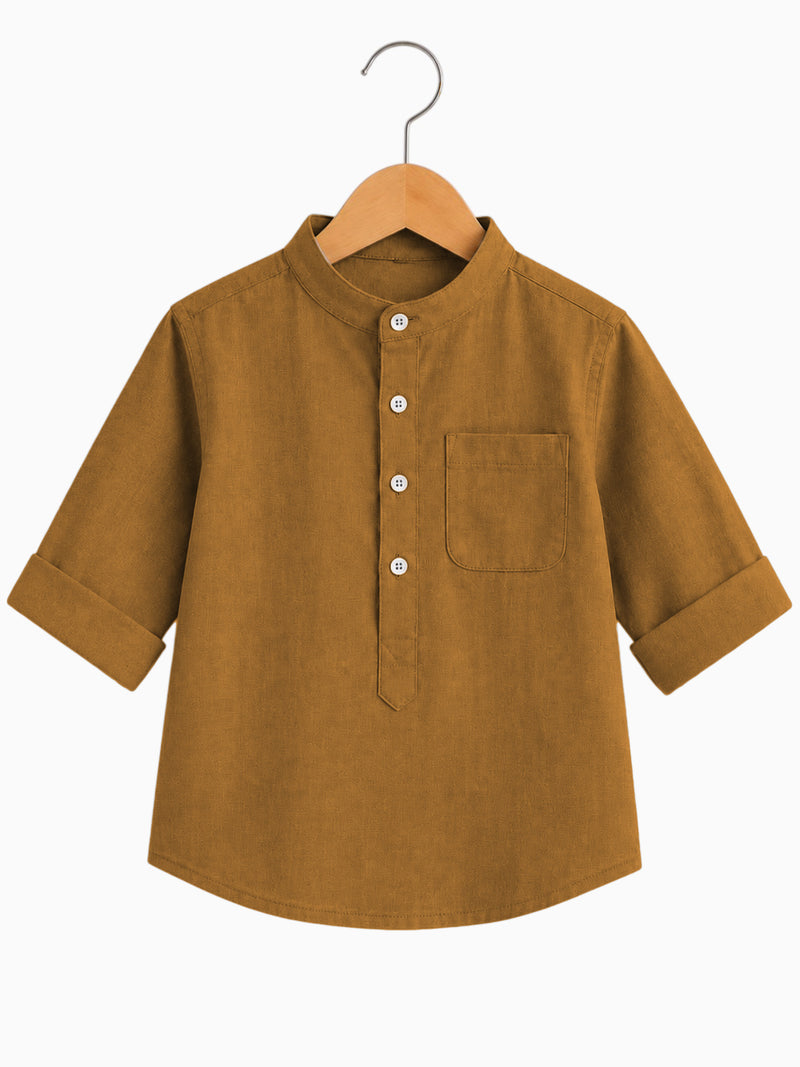 Kids Mustard Yellow Mandarin Collar Kurta Shirt