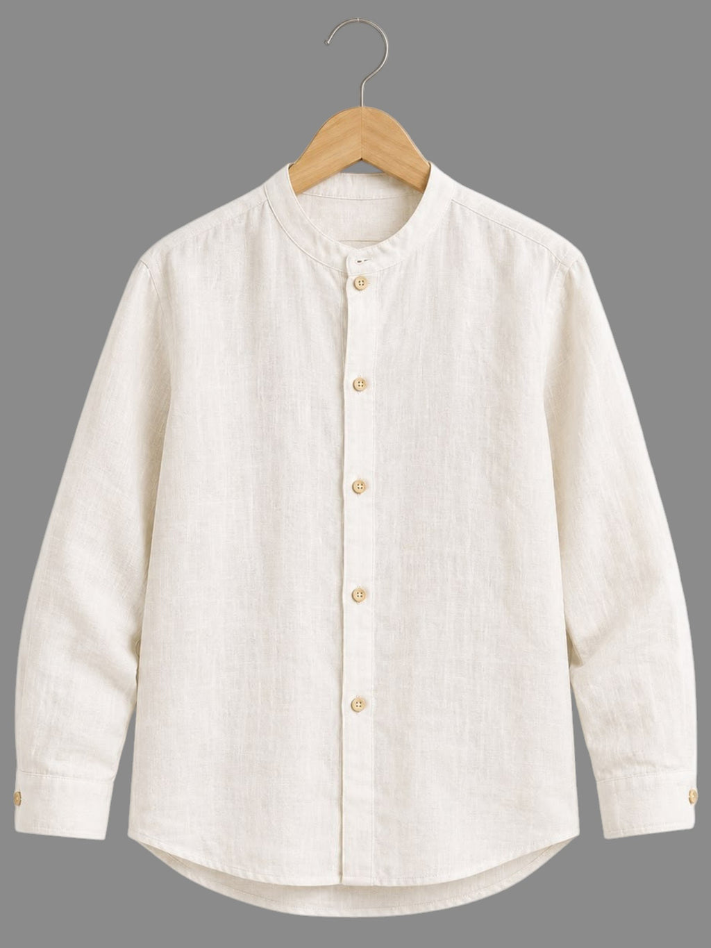 Kids Ivory Mandarin Collar Cotton Shirt