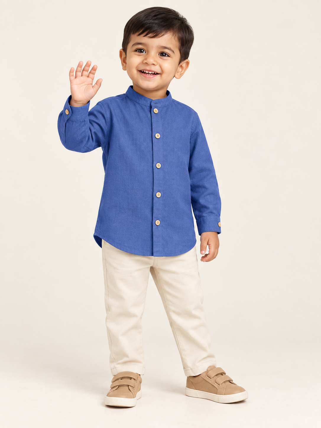 Kids Denim Blue Mandarin Collar Shirt