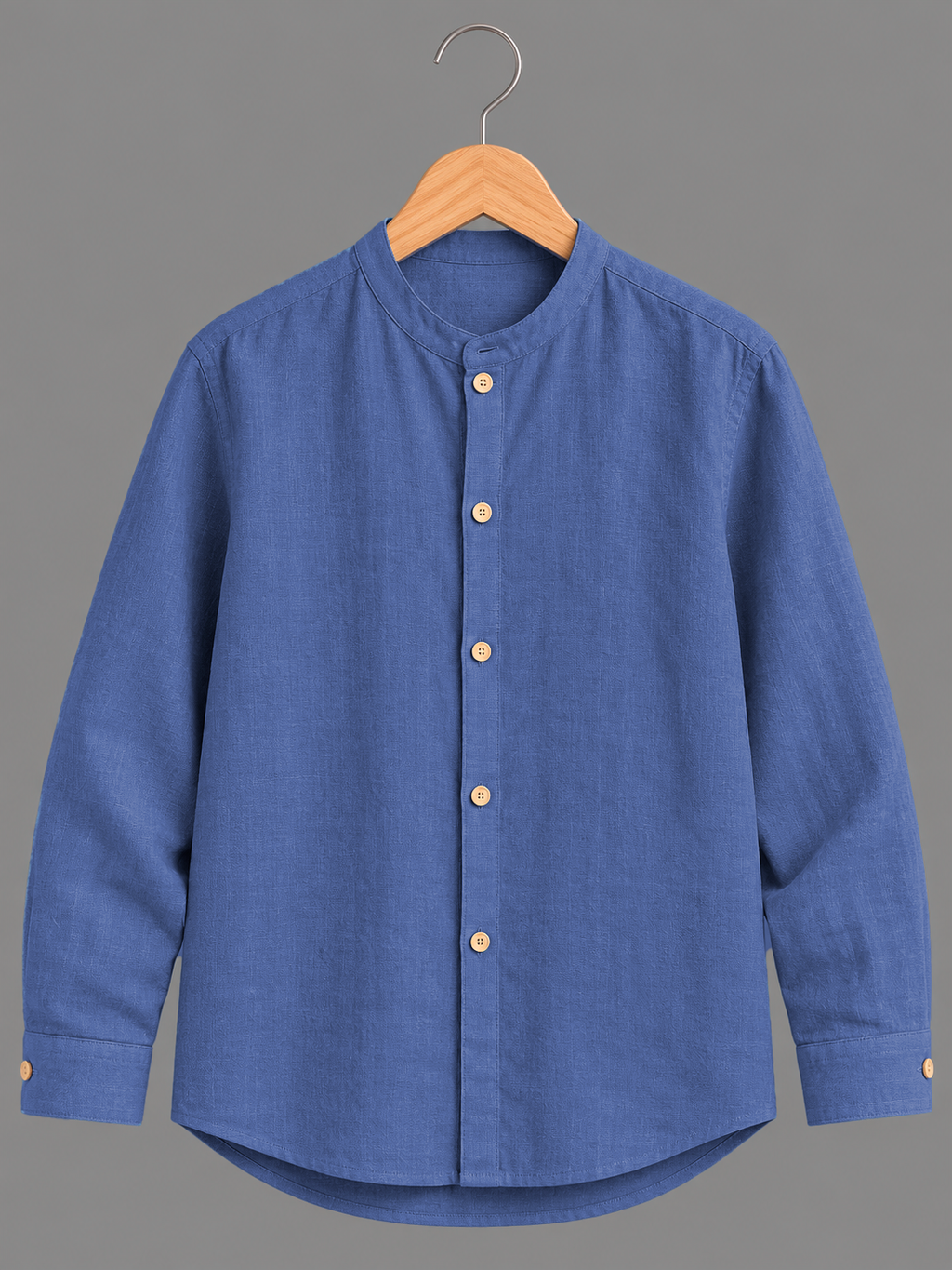 Kids Denim Blue Mandarin Collar Shirt