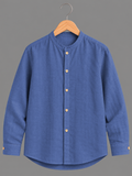 Kids Denim Blue Mandarin Collar Shirt