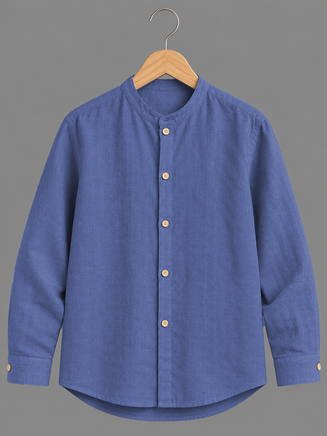 Kids Denim Blue Mandarin Collar Shirt