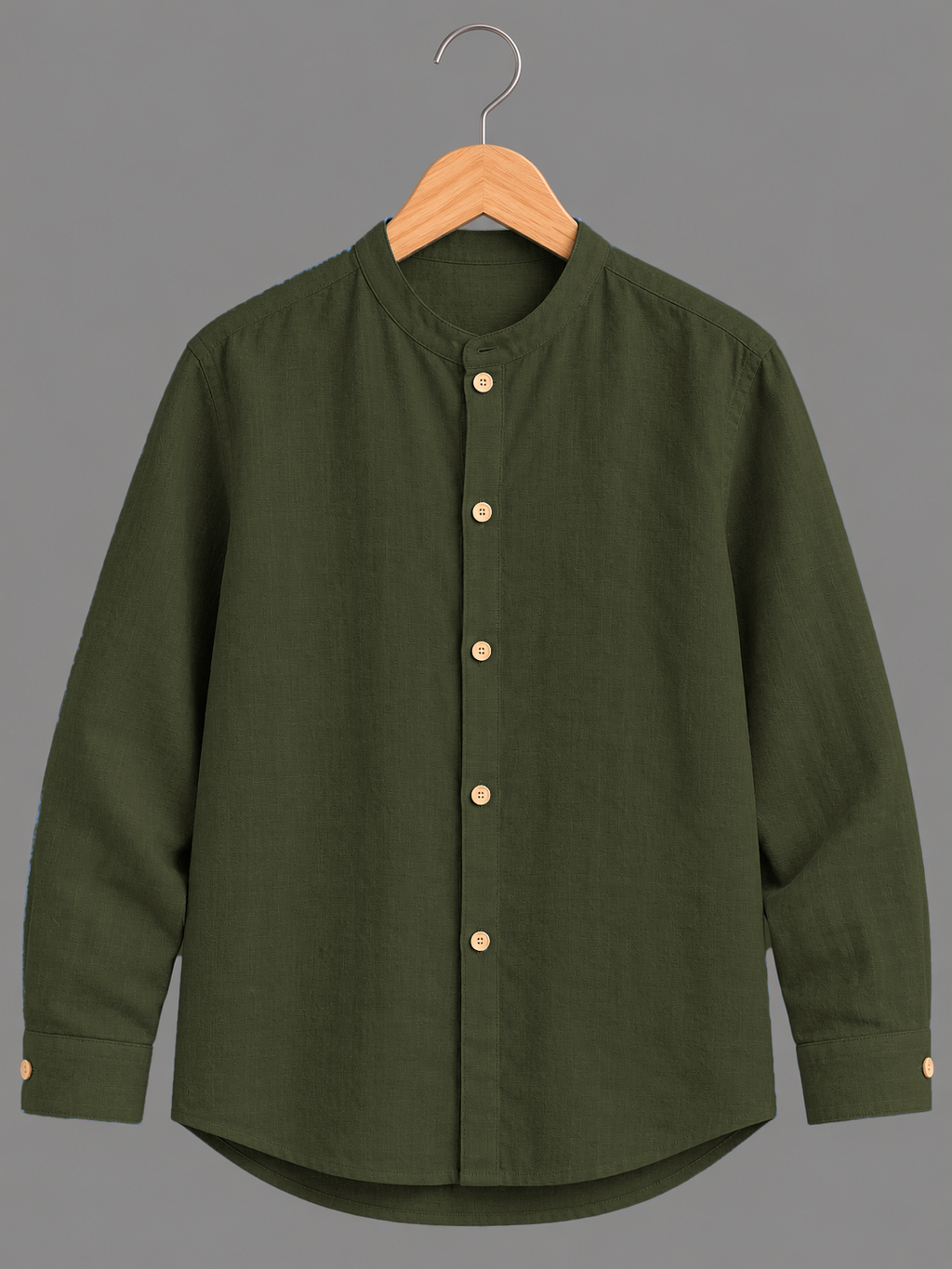 Kids Olive Green Mandarin Collar Shirt