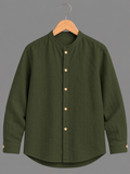 Kids Olive Green Mandarin Collar Shirt