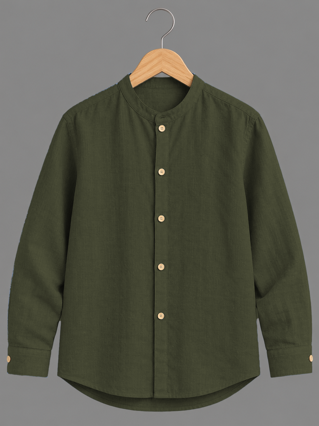 Kids Olive Green Mandarin Collar Shirt