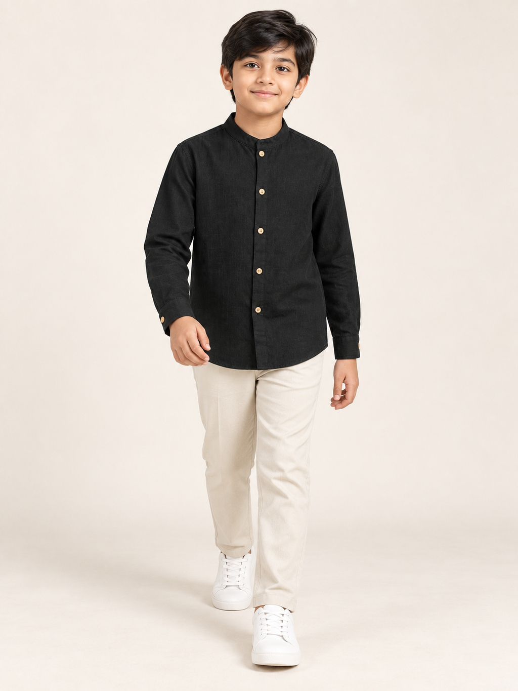 Kids Black Mandarin Collar Kurta Shirt