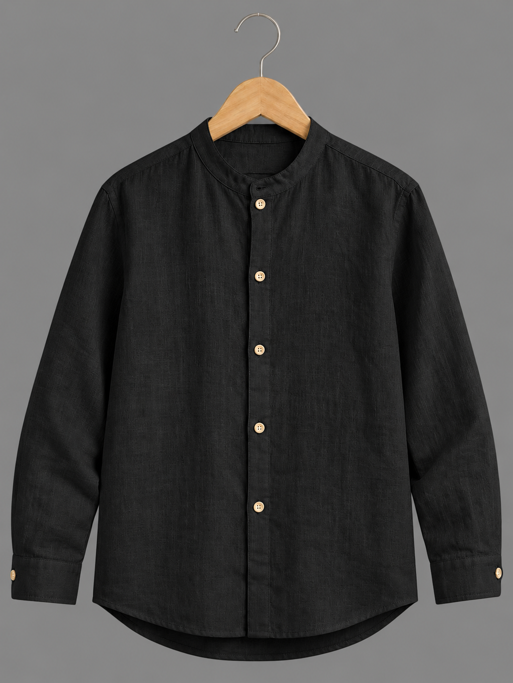 Kids Black Mandarin Collar Kurta Shirt