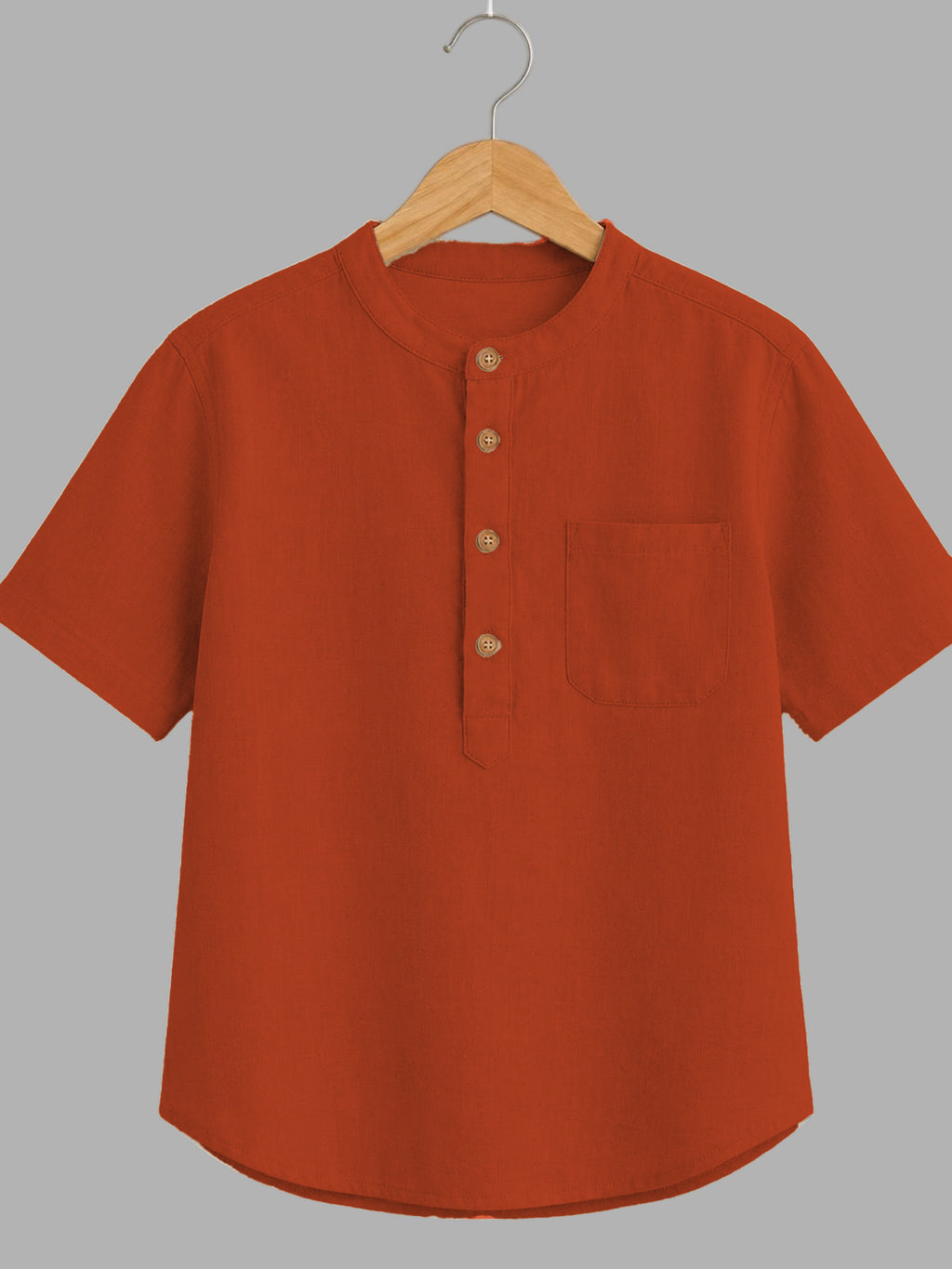 Kids Rust Orange Mandarin Collar Kurta Shirt