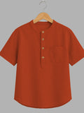 Kids Rust Orange Mandarin Collar Kurta Shirt