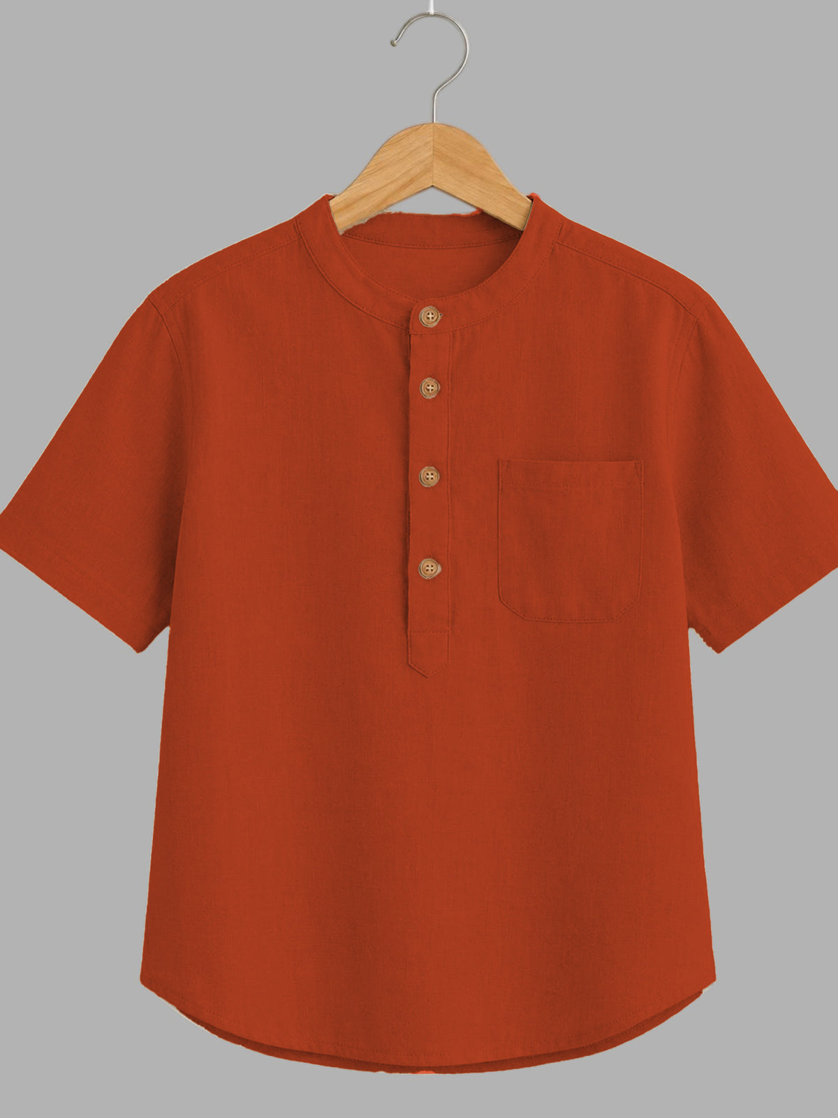 Kids Rust Orange Mandarin Collar Kurta Shirt