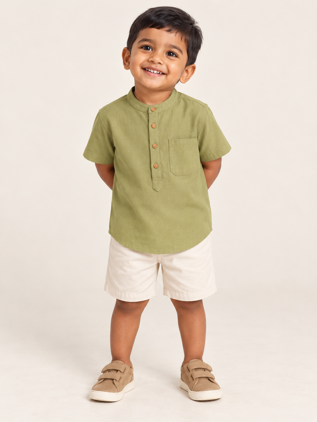 Kids Sage Green Mandarin Collar Kurta Shirt