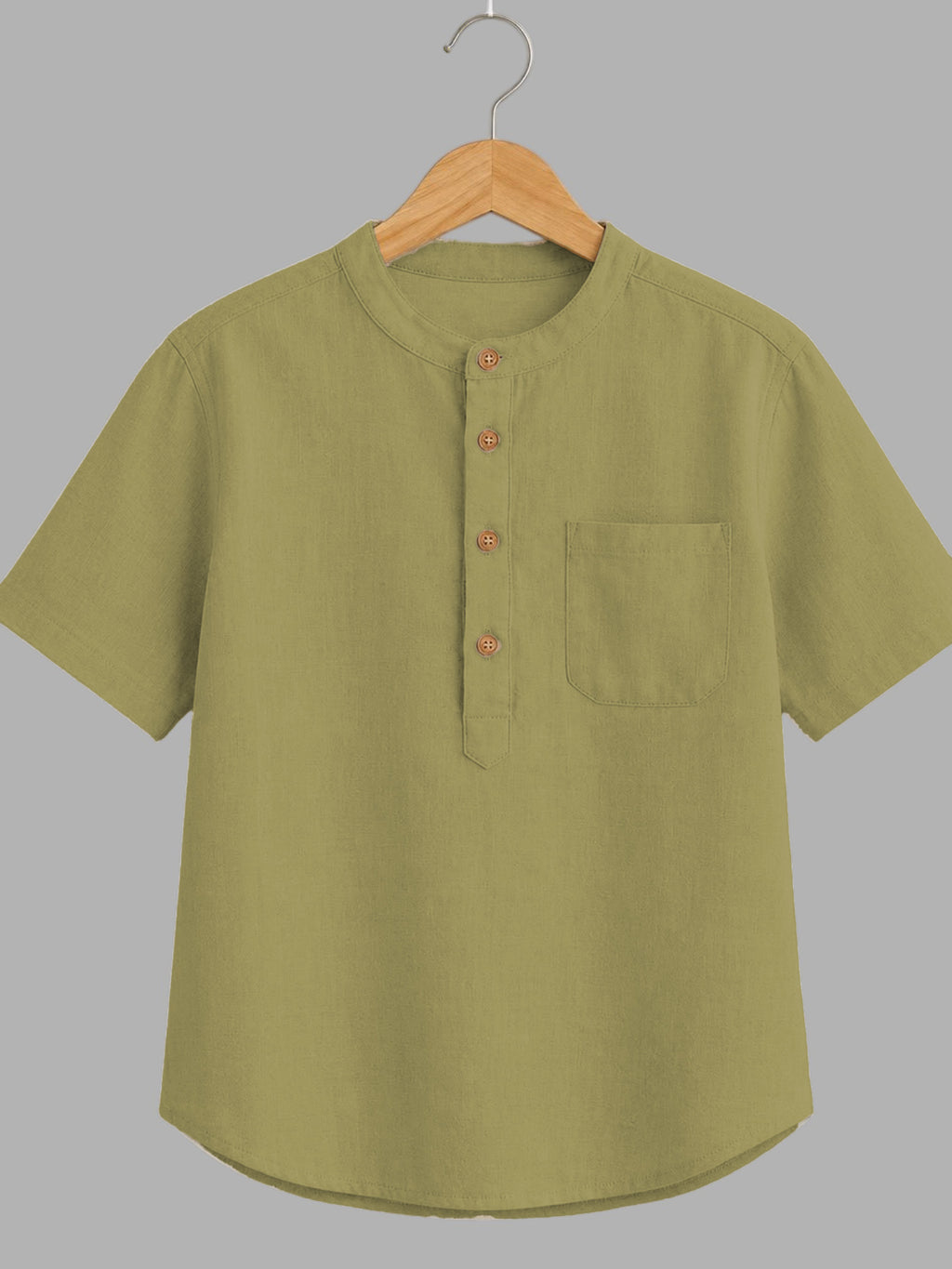 Kids Sage Green Mandarin Collar Kurta Shirt