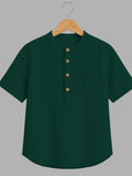 Kids Forest Green Mandarin Collar Kurta Shirt