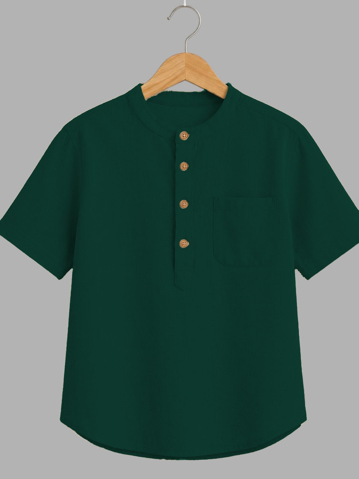 Kids Forest Green Mandarin Collar Kurta Shirt