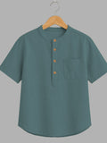 Kids Dusty Teal Mandarin Collar Kurta Shirt