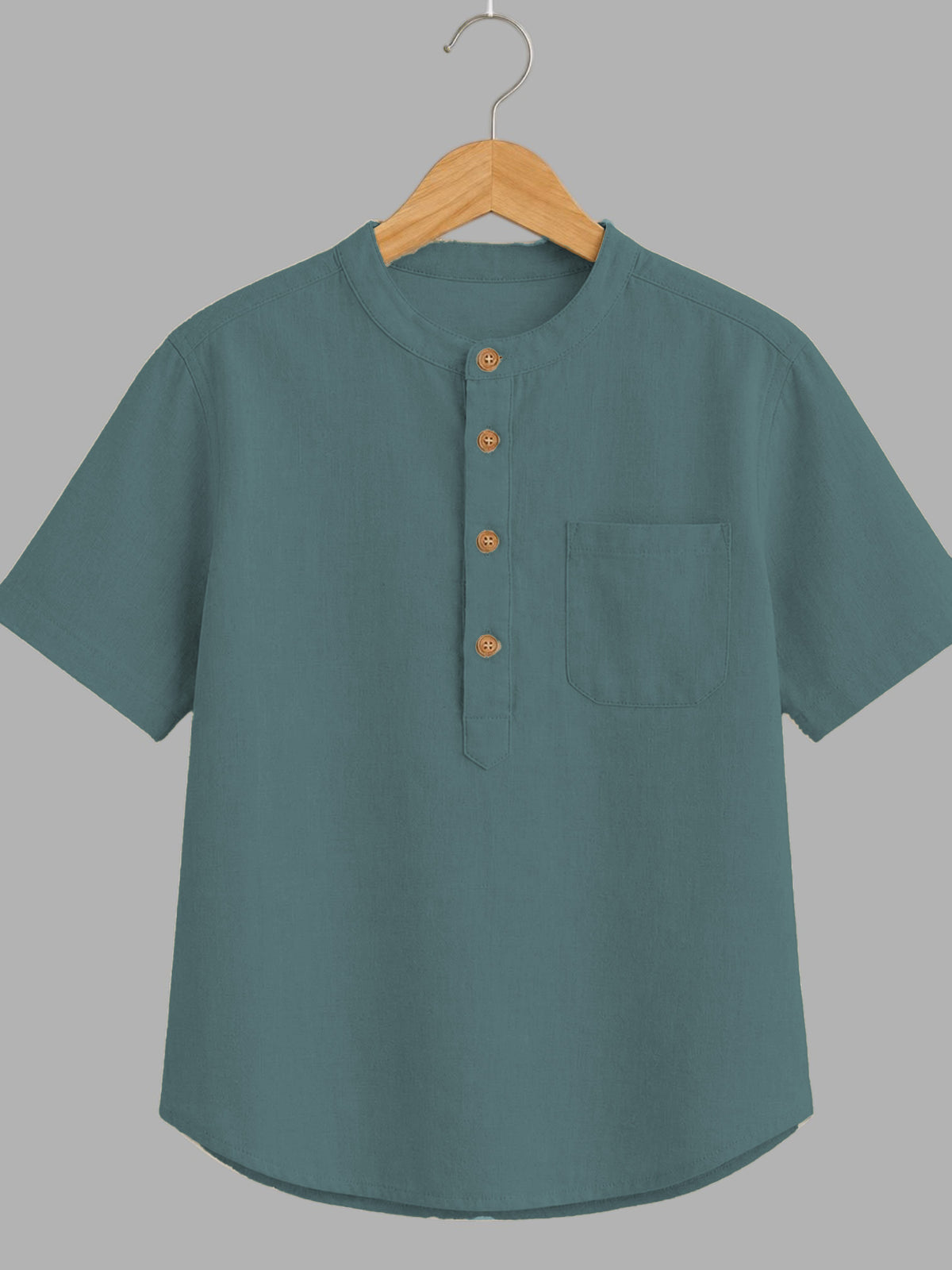 Kids Dusty Teal Mandarin Collar Kurta Shirt