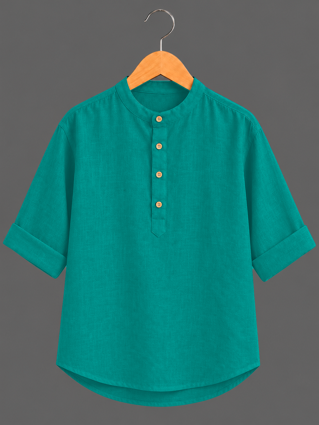 Kids Teal Mandarin Collar Kurta Shirt