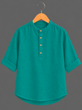 Kids Teal Mandarin Collar Kurta Shirt