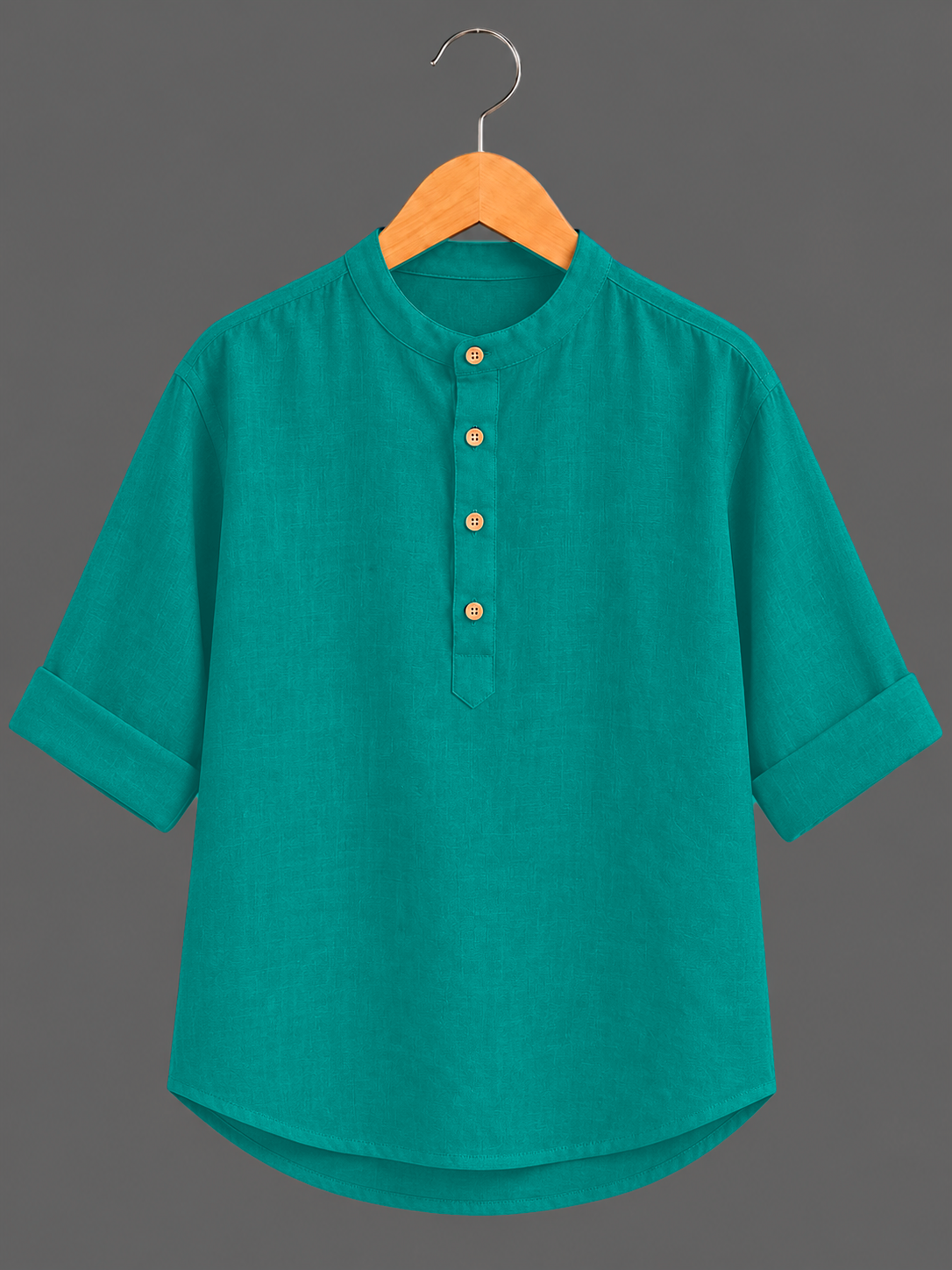 Kids Teal Mandarin Collar Kurta Shirt