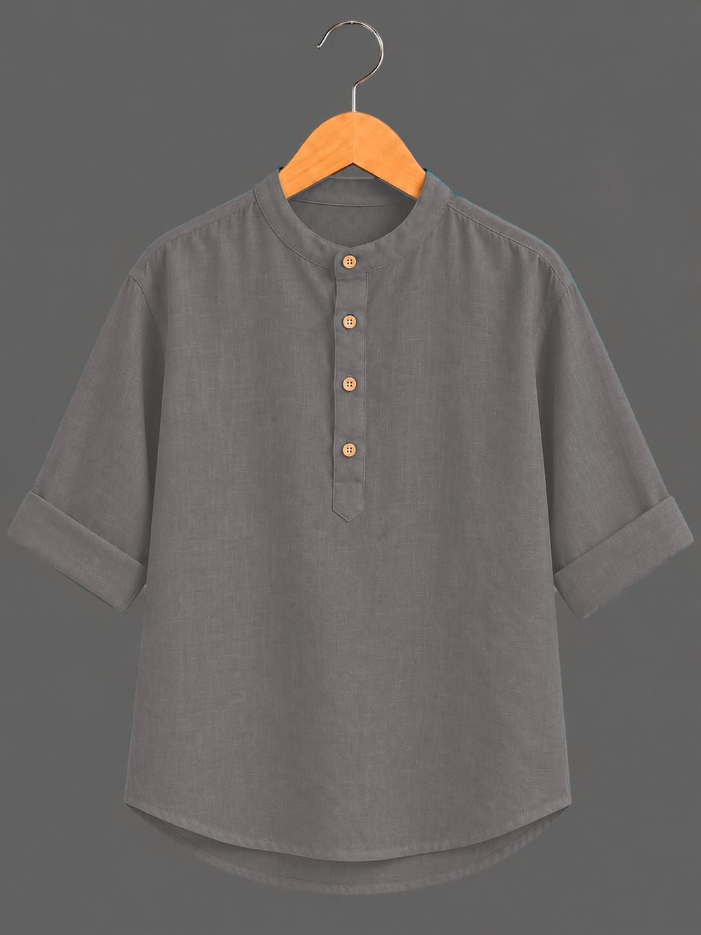 Kids Charcoal Grey Mandarin Collar Kurta Shirt