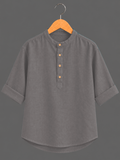 Kids Charcoal Grey Mandarin Collar Kurta Shirt