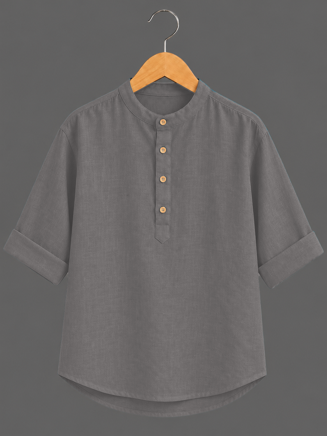 Kids Charcoal Grey Mandarin Collar Kurta Shirt
