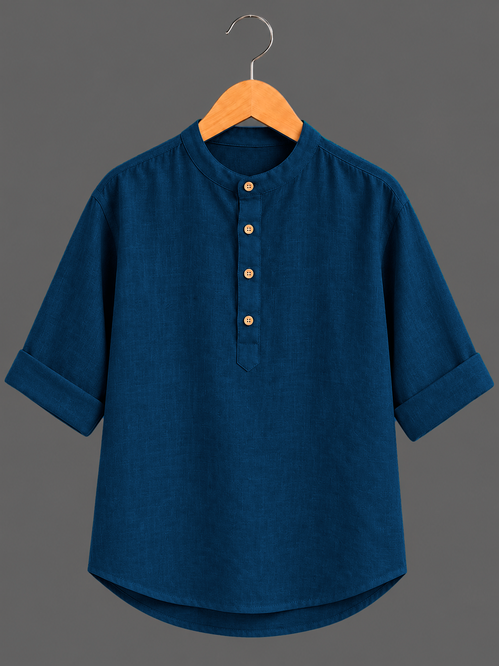 Kids Deep Navy Blue Mandarin Collar Kurta Shirt
