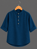 Kids Deep Navy Blue Mandarin Collar Kurta Shirt