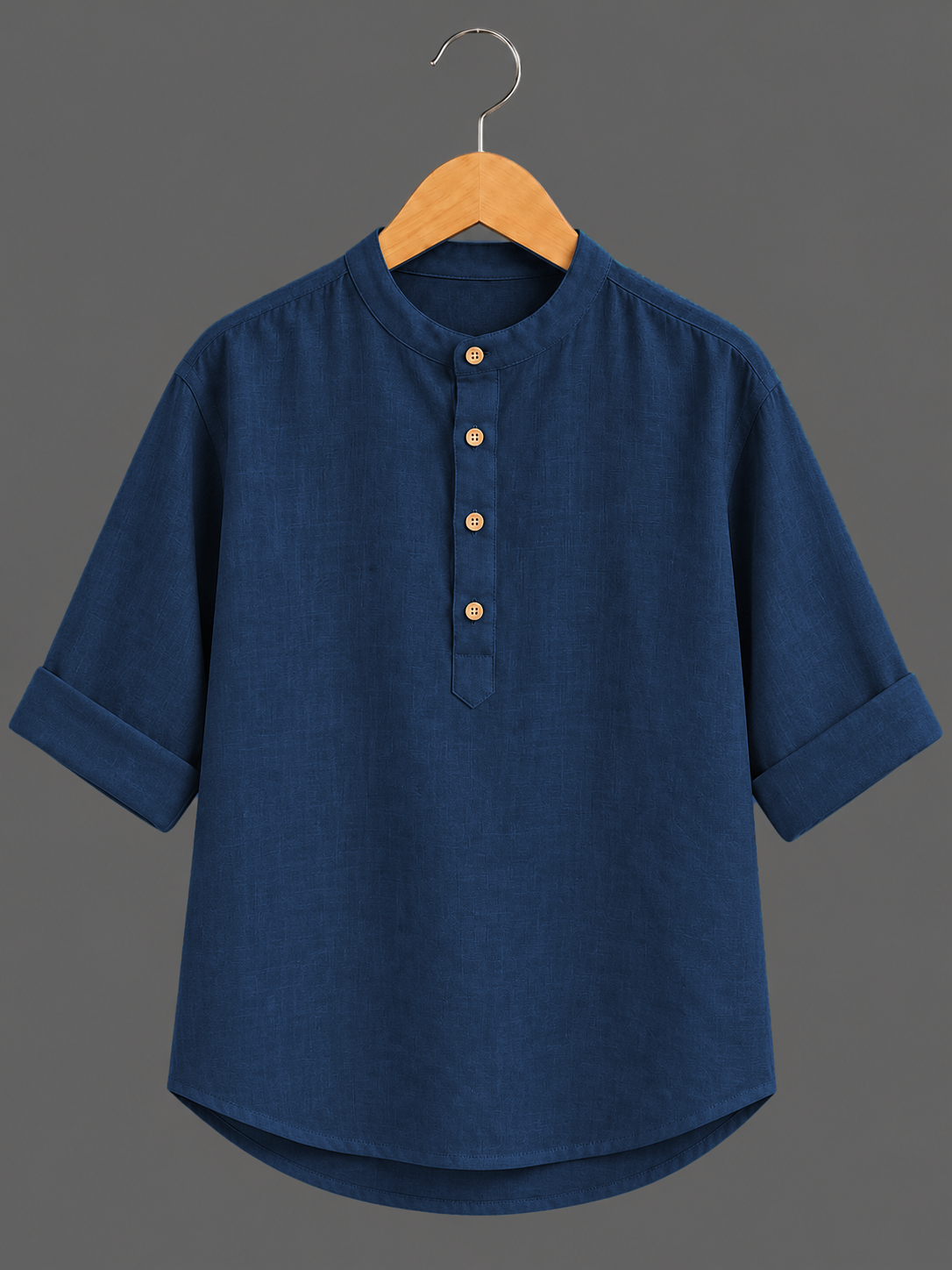 Kids Deep Navy Blue Mandarin Collar Kurta Shirt