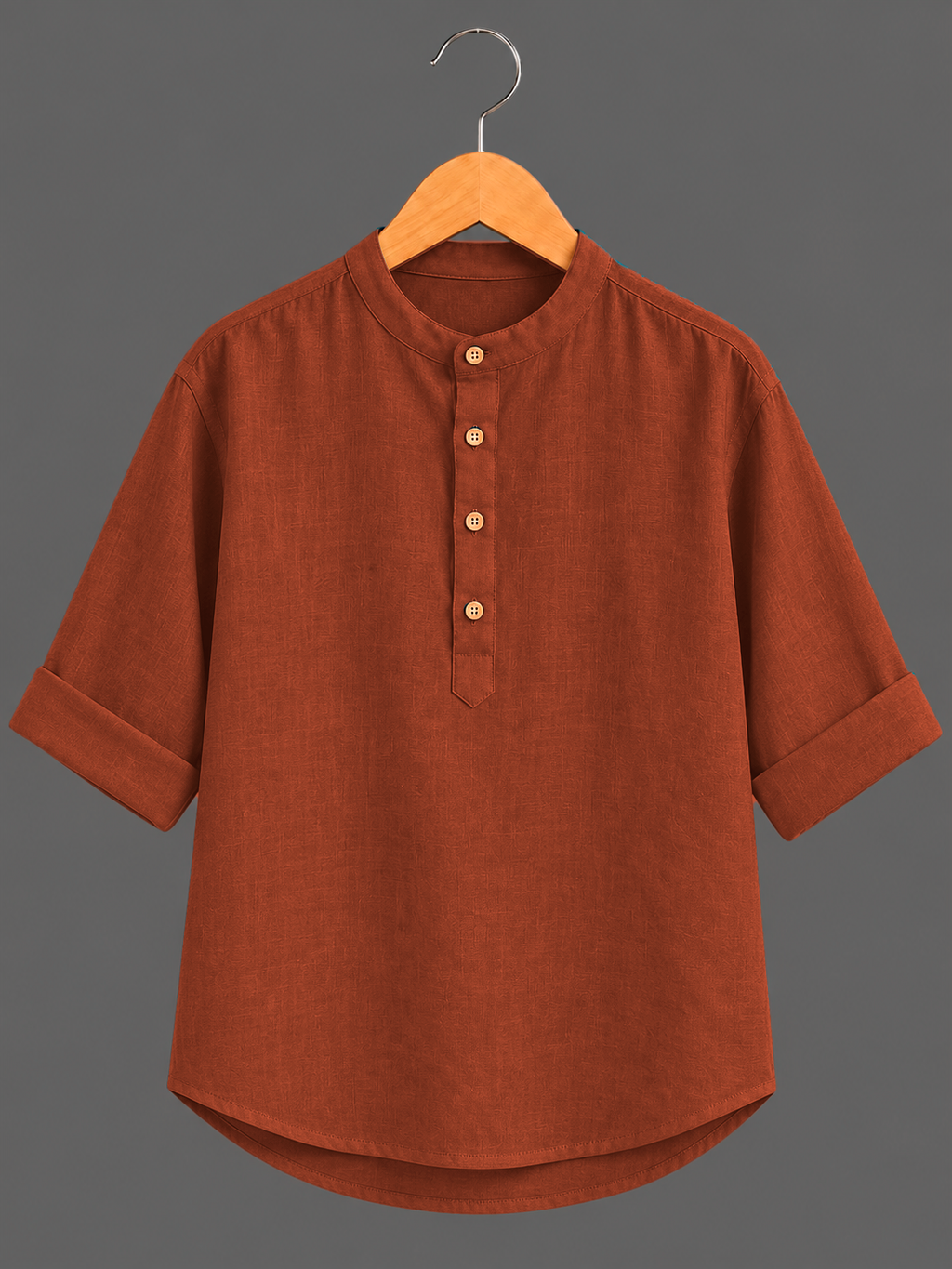 Kids Orange Mandarin Collar Kurta Shirt