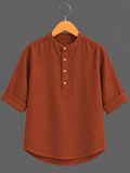 Kids Orange Mandarin Collar Kurta Shirt