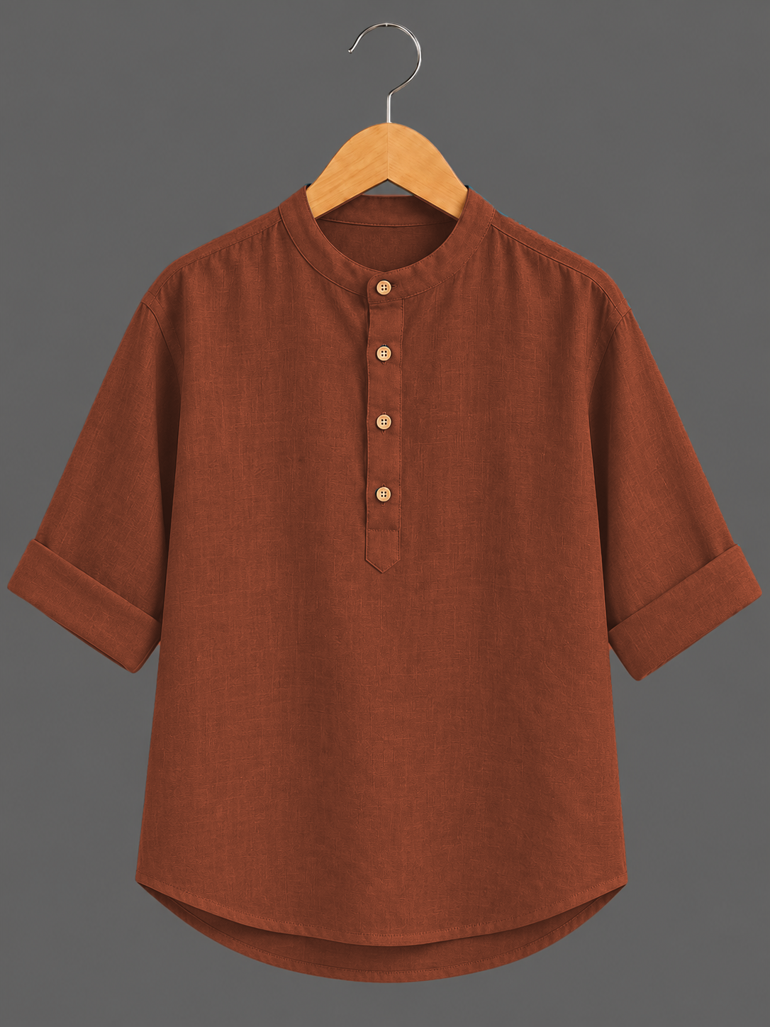 Kids Orange Mandarin Collar Kurta Shirt