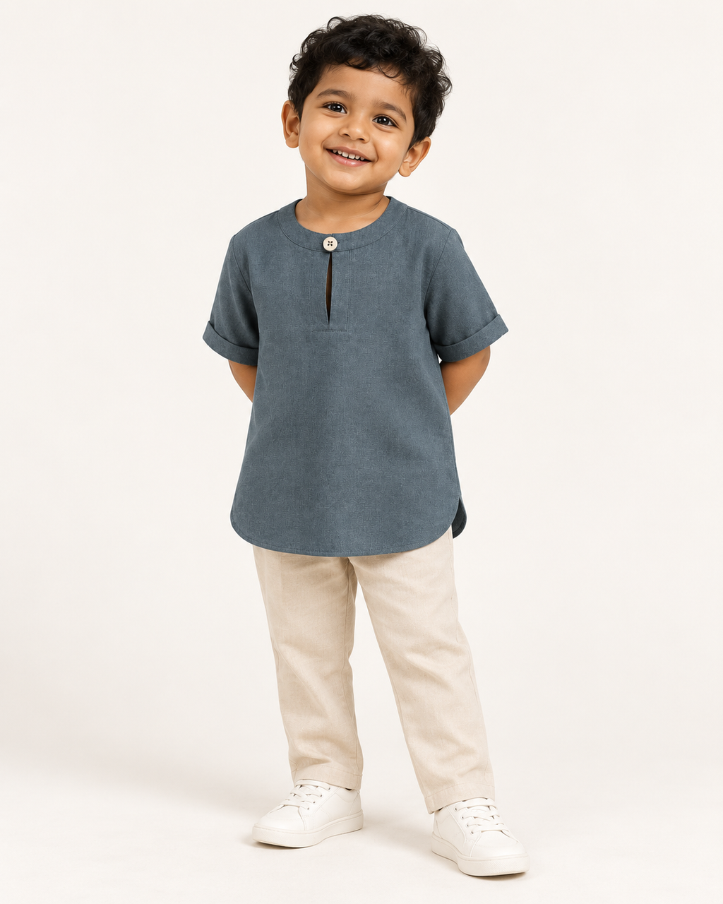 Kids Dark Grey Mandarin Collar Kurta Shirt