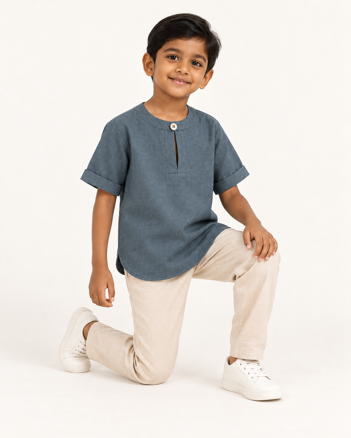 Kids Dark Grey Mandarin Collar Kurta Shirt
