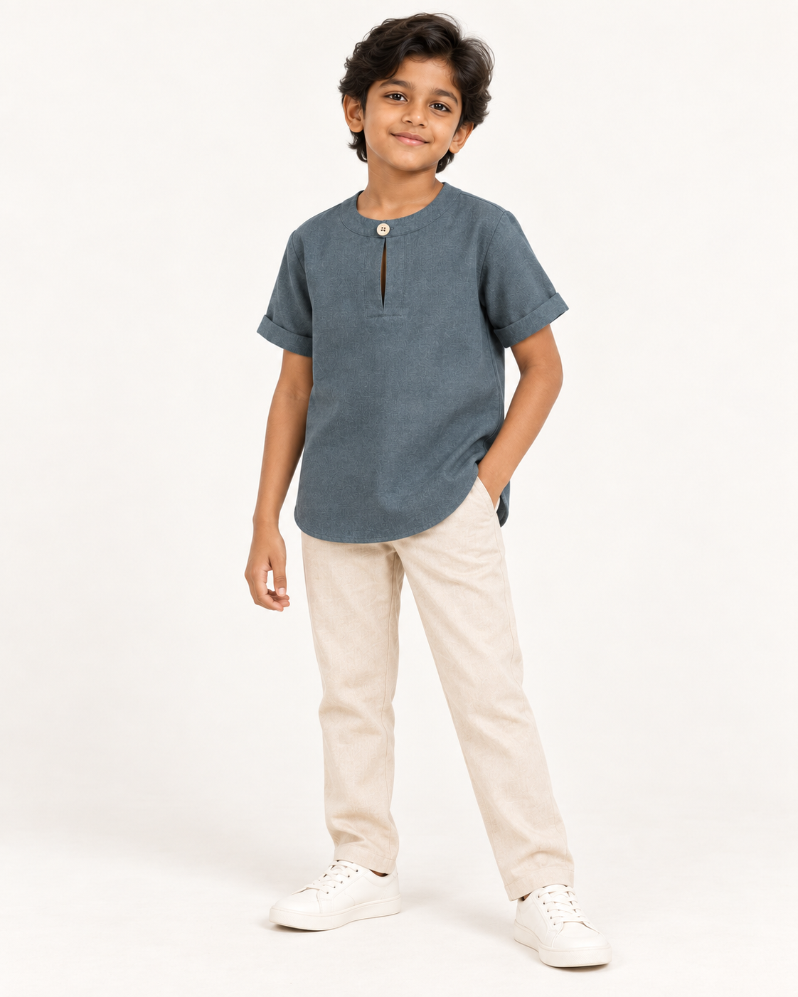 Kids Dark Grey Mandarin Collar Kurta Shirt