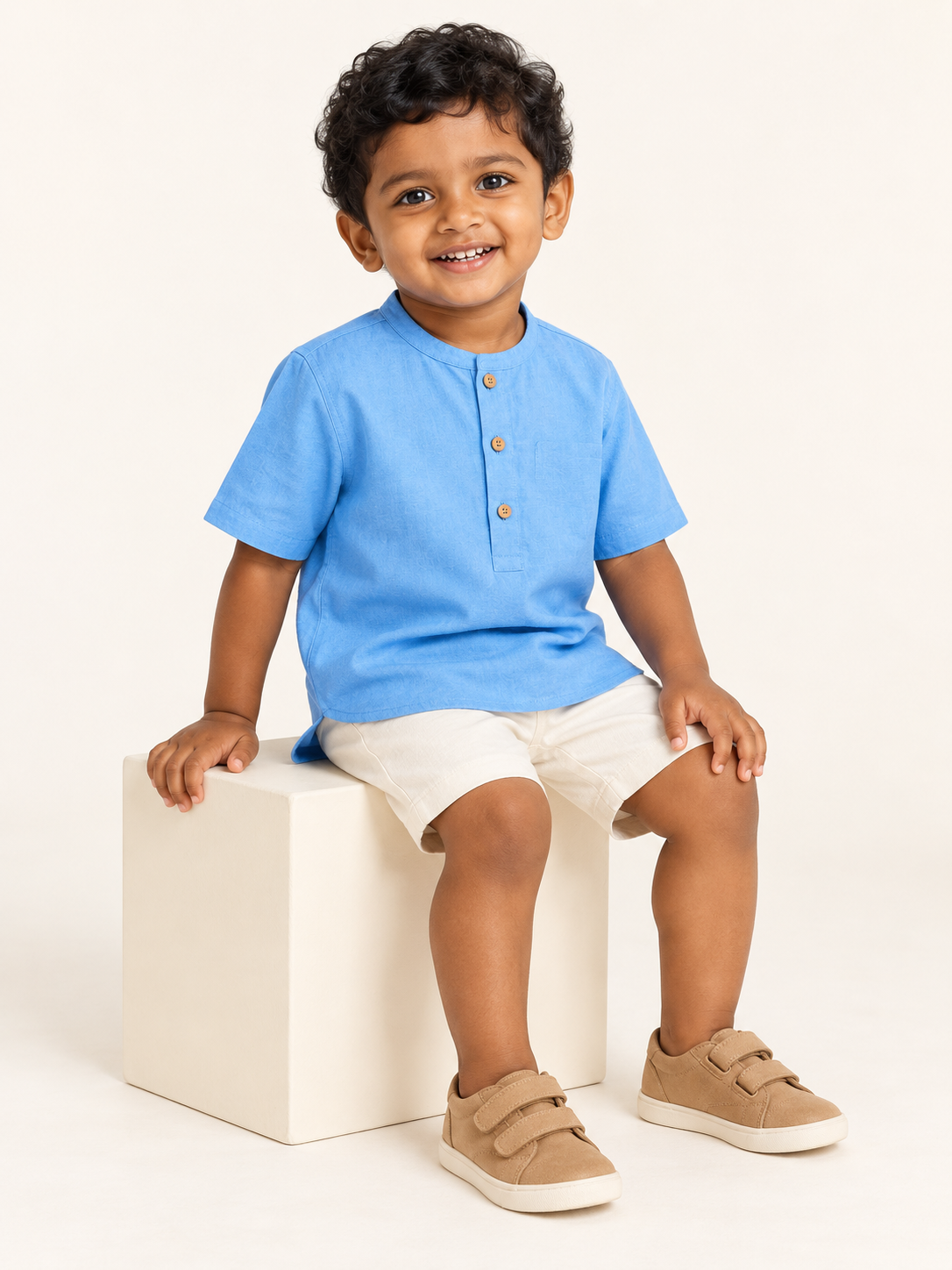 Kids Sky Blue Mandarin Collar Kurta Shirt