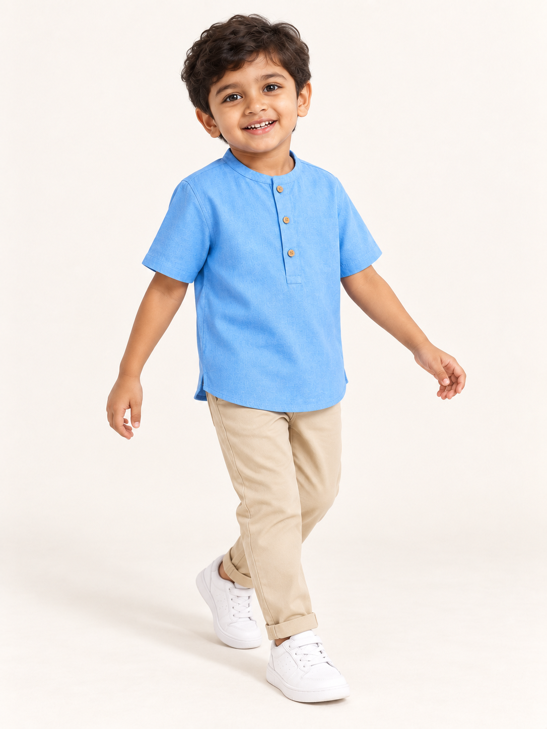 Kids Sky Blue Mandarin Collar Kurta Shirt