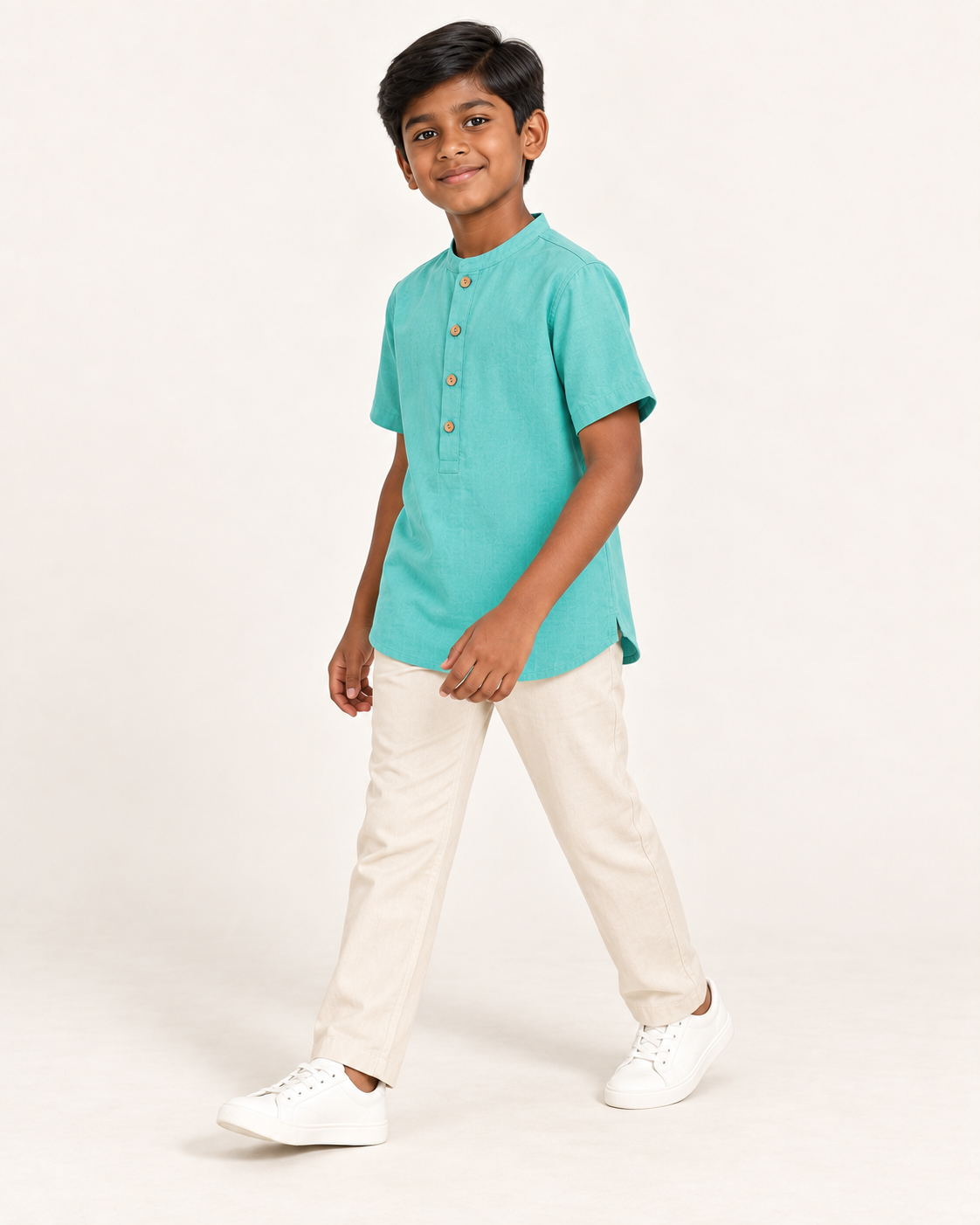 Kids Mint Green Mandarin Collar Kurta Shirt