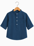 Kids Navy Blue Mandarin Collar Shirt
