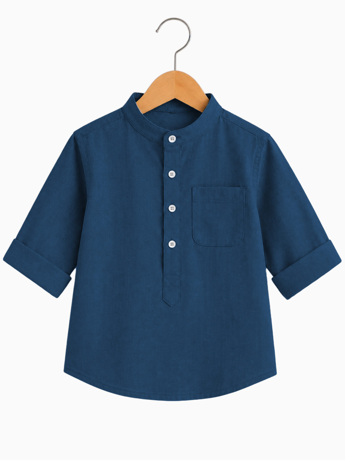 Kids Navy Blue Mandarin Collar Shirt
