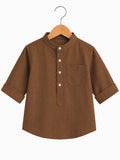 Kids Brown Mandarin Collar Shirt