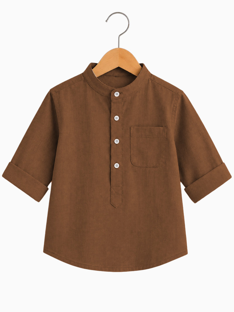 Kids Brown Mandarin Collar Shirt